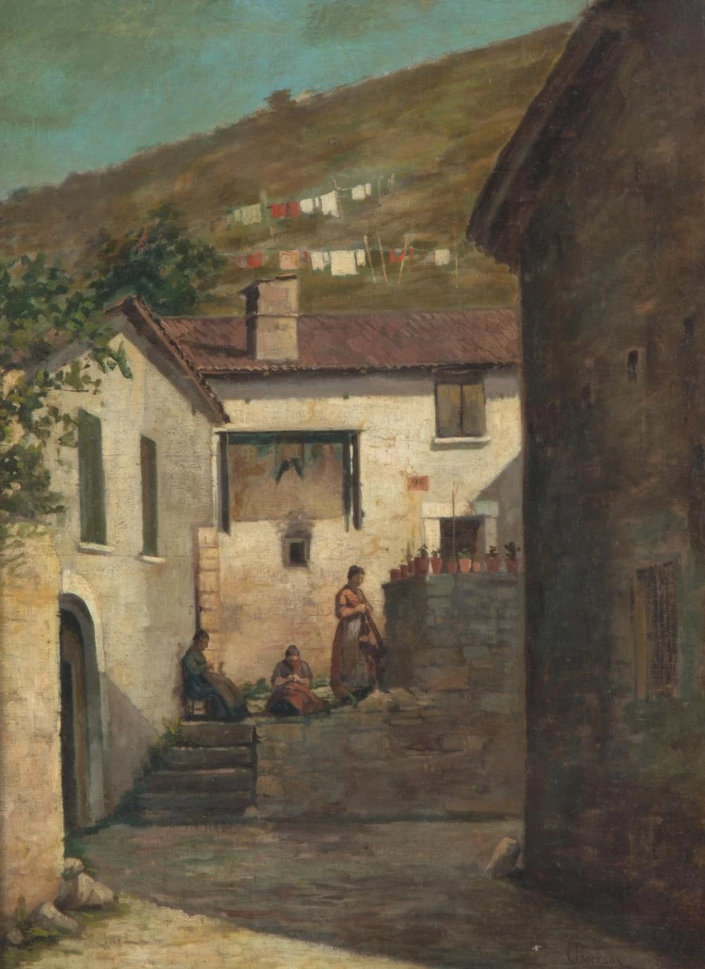 Cucitrici nel cortile